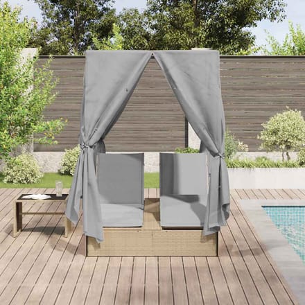 vidaXL Dubbele ligstoel Grijs 205 x 129 x 200 cm poly rattan