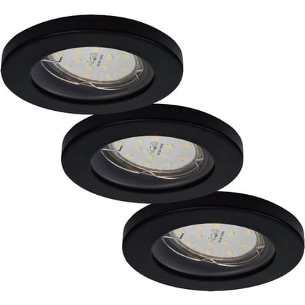 ELC Delfan LED inbouwlampen voor de badkamer, 3 stuks, zwart