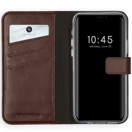 Selencia Hoesje - Geschikt voor Apple iPhone 12 Pro / 12 - Echt Lederen Bookcase - Bruin