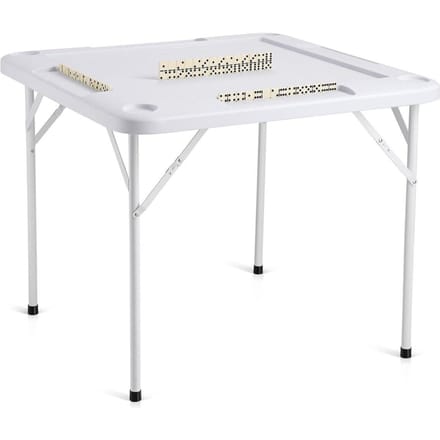Table de Mahjong 4 Joueurs Table Pliante pour Cartes & 4 Porte-Gobelets Plateaux à Jetons Blanc