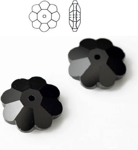 Swarovski Elements, 18 stuks Marguerite/Lochrose kralen, 10mm, jet, 3700
