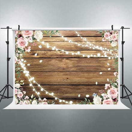 Fotografie Achtergrond Rustiek Hout Roze Bloemen Licht Effect 150x90cm Vinyl