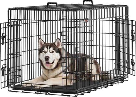 FEANDREA dog cage, dog box, foldable, 122 x 74.5 x 80.5 cm, black PPD48H