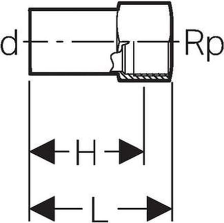 Geberit Mapress rvs overgang RVS 316 spie einde bi.dr. 42mmx1/2 bi