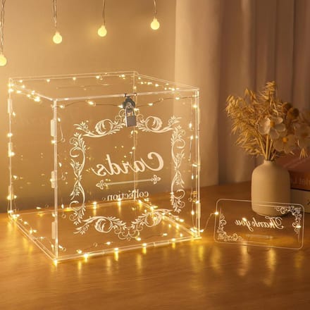 Acryl Card Box - Grote Brief Envelop - Feest Decoratie - Met Lock en Licht - 24.5 cm - Transparant