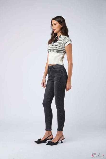 Broek Toxik3 hoge taille met grijze denim