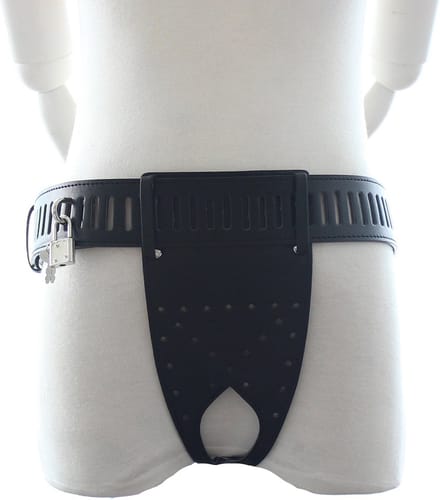 Fixxx - Kuisheidsgordel Heren - Opening Achterzijde - PU Leer - One Size - Zwart