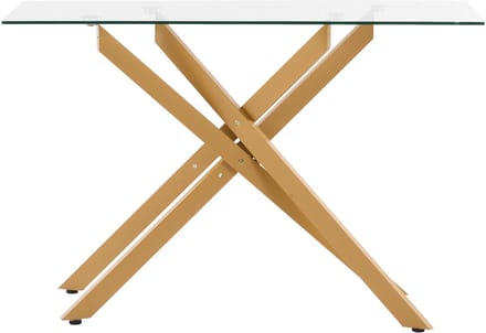 Rechthoekige salontafel met glazen blad en goudkleurig frame