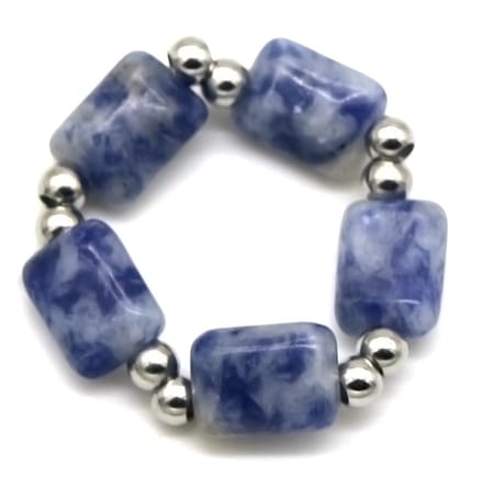 Ring met Steentjes - RVS - One Size - Zilverkleurig en Blauw