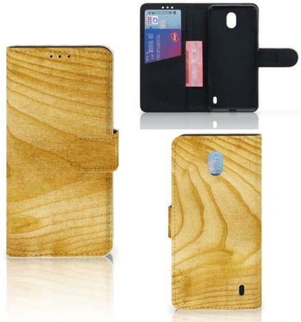 Nokia 1 Plus Book Style Case Licht Hout