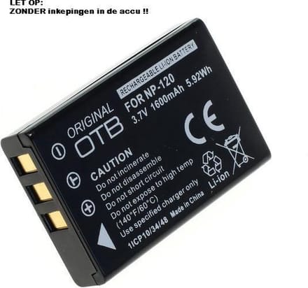 OTB Accu Batterij Fuji NP-120 - 1600mAh (zonder inkepingen in de behuizing)