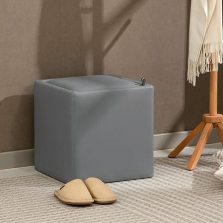 MODFU Poef 40x40x40 cm van hout (MDF) met kunstleer, met opbergruimte, grijs
