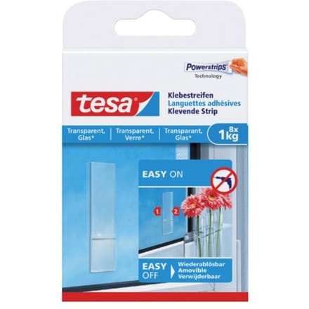 Tesa Dubbelzijdige Klevende Strips Powerstrips - Voor Glas - 1kg - Transparant - 8 Stuks