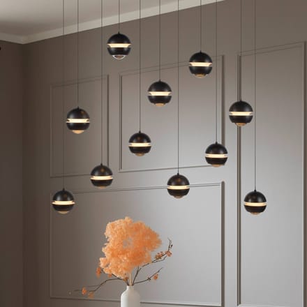 SCHÖNER WOHNEN LED hanglamp Lini zwart 11-lamps lang 3000K