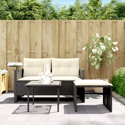 vidaXL - 3-delige - Loungeset - met - kussens - poly - rattan - zwart