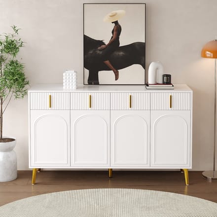 Sweiko Dressoir - Gouden handgrepen - 4 deuren - 4 laden - Verwijderbare planken - Wit