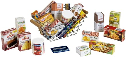 Klein speelgoed winkelmand metaal Franse producten - supermarkt speelgoed.