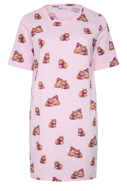 Yours Curve Roze Nachthemd Met Stippen En Capibara Print Size 66-68