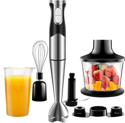 CLVP® Staafmixer Set - Hakmolen - Groentesnijder - Soepmaker - Zwart en Zilver