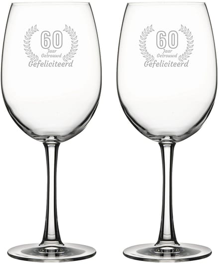 Gegraveerde set rode wijnglazen 58cl Gefeliciteerd 60 jaar getrouwd