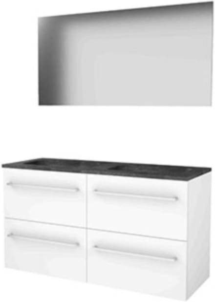 Basic-Line Basic 46 Badkamermeubelset - 120 x 46 cm - Met Grepen - 4 Lades - Hardstenen Wastafel - Zonder Kraangat - Spiegel - Ice White