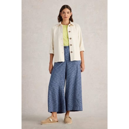White Stuff Roxy Linen Blend Culotte Blue Multi Maat: 10 REGULAR | Wijde Broeken Outlet | Dames | Blauw