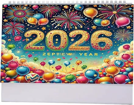 Bureaukalender 2026 - Staande planner - Maand planning - Met edelsteen kunst - 26 x 20 x 2 cm