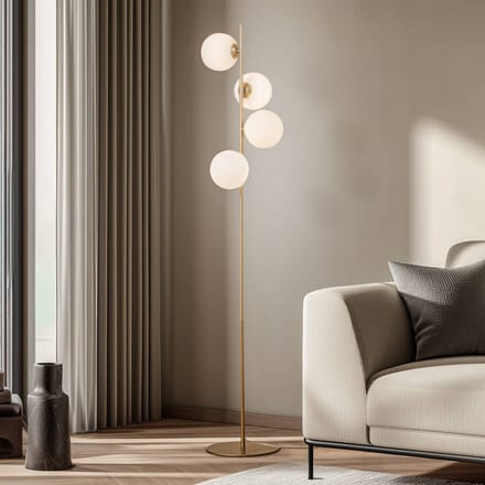 Lucande - vloerlamp - 4lichts - Glas, metaal - H: 160 cm - G9 - mat goud, wit