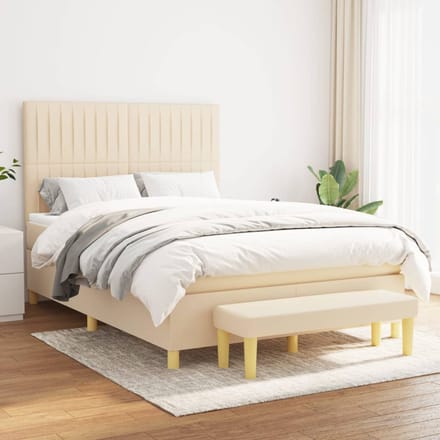 vidaXL - Boxspring - met - matras - stof - crèmekleurig - 140x200 - cm