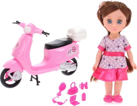 Johntoy Pop Lily Dolls - Scooter 15 Cm Roze/paars/blond 10-delig