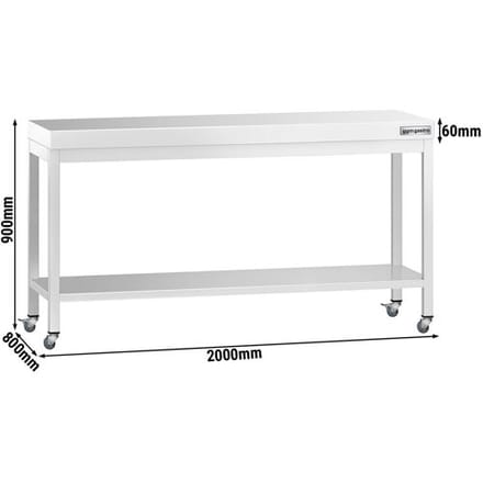 GGM Gastro Edelstahl Arbeitstisch PREMIUM - 2000x800mm - mit Grundboden & Rollen