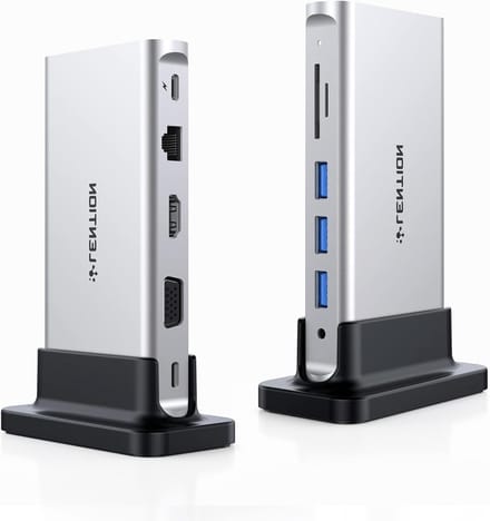 USB C Vertical Docking Station met 100W Voeding, 4K HDMI, VGA, Ethernet en USB 3.0 voor MacBook en Surface