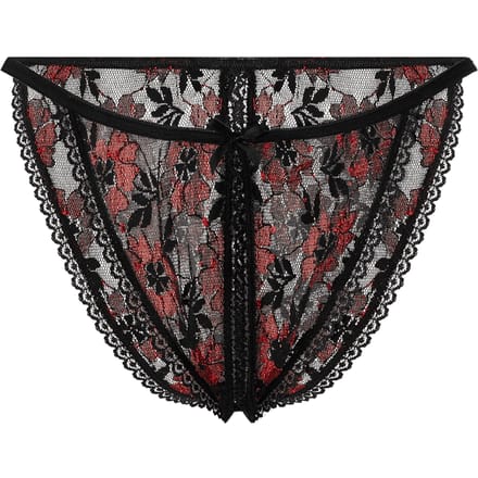 Amorable - Tanga Slipje Met Open Kruis - Rood/Zwart - One Size