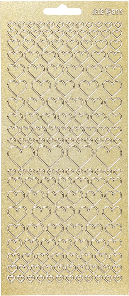 Stickers, harten, vel 10x23 cm, goud, 1 vel