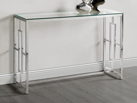 Vente-unique Sidetable CLOTILDE - Gehard glas en staal - Chroomkleurig