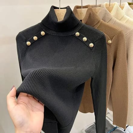 Pull en cachemire automne et hiver pour femme, col roulé, manches longues, pull en tricot, pull en cachemire slim XL noir