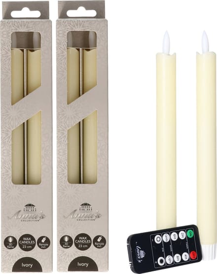 Anna's Collection LED dinerkaarsen - 6x - ivoor - 23 cm - met afstandsbediening