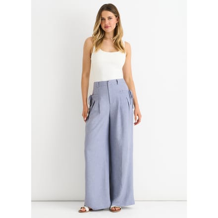 Linnenlook broek met hoge taille en wijde pijpen