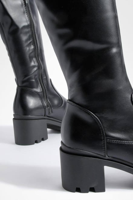 boohoo Dames Over-the-Knee Blockhakken laarzen | Black | Maat: 3