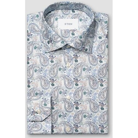 Eton Overhemd Allover Fantasy Paisley Pattern Cotton Tencel Blauw-Multi / male