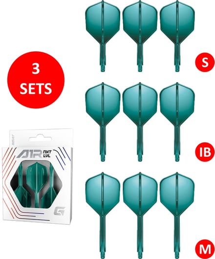 GOAT Air Green Clear NO6 - Multipack - Dart Flights & Shafts - 3 Sets - Medium, Inbetween & Short
