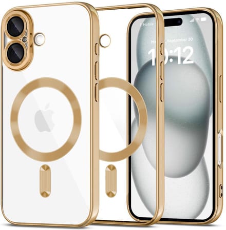 Techsuit Luxury Crystal Back Cover hoesje met MagSafe voor Apple iPhone 16 Plus - Transparant/Goud