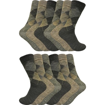 12 paar multiverpakking Argyle lamswollen herensokken - Bruin