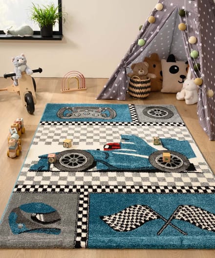 Kindervloerkleed - Racing Adventures blauw 80x150