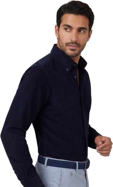 Ledub overhemd donkerblauw corduroy lange mouw