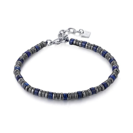 Twice As Nice Armband in edelstaal, ringetjes in hematiegrijs en blauw 19cm+3cm
