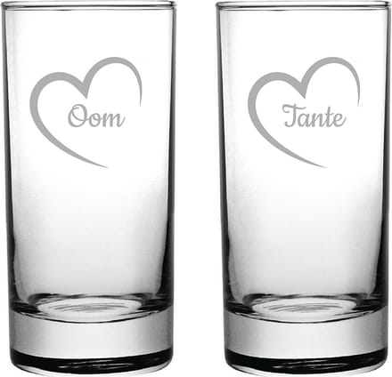 Gegraveerde longdrinkglas 28,5cl Tante met hartje & Oom met hartje