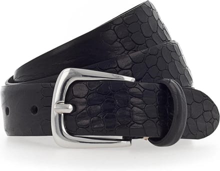 b.belt Leren Riem Charlisa Silver Belt W75 Black Zwart