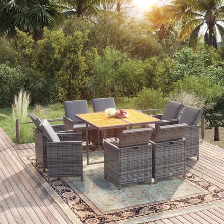 vidaXL - 9-delige - Tuinset - met - kussens - poly - rattan - grijs