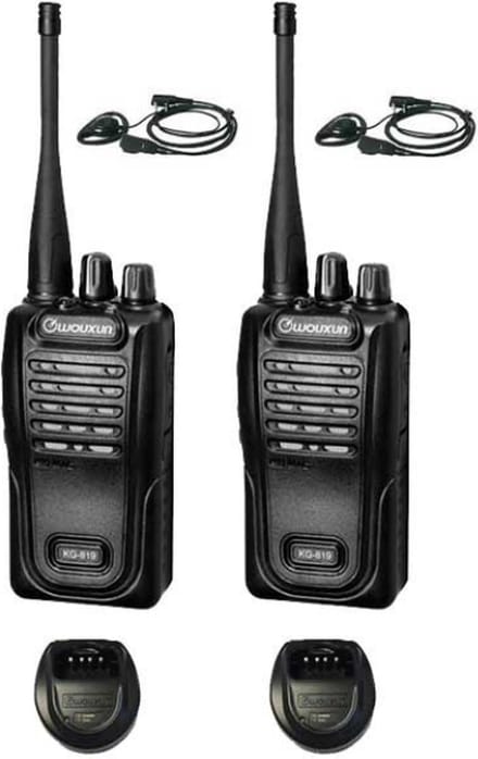 Set van 2 Wouxun KG-819 UHF IP55 PMR446 Portofoons met D-shape oortje